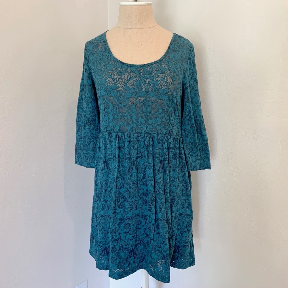 Teal and Black Damask Print Mini Dress